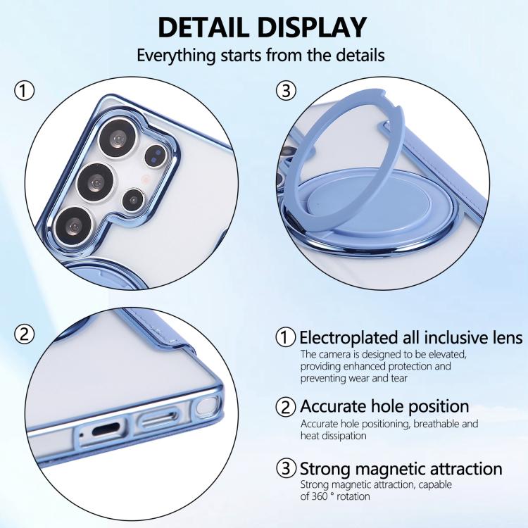 For Samsung Galaxy S23 Ultra 5G Ultra-thin Rotation Holder Magnetic Plating Vegan Leather Phone Case