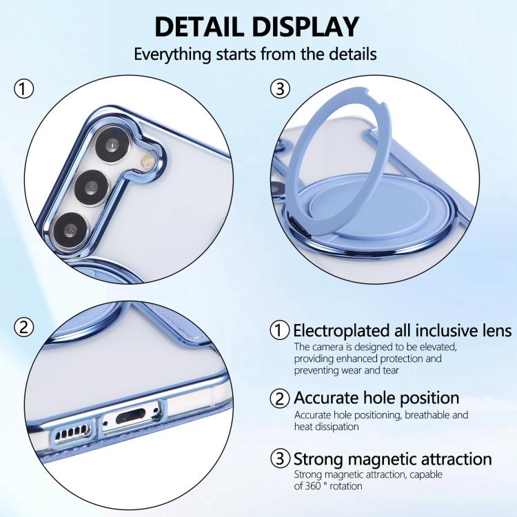 For Samsung Galaxy S23+ 5G Ultra-thin Rotation Holder Magnetic Plating Vegan Leather Phone Case
