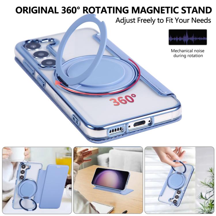 For Samsung Galaxy S23+ 5G Ultra-thin Rotation Holder Magnetic Plating Vegan Leather Phone Case