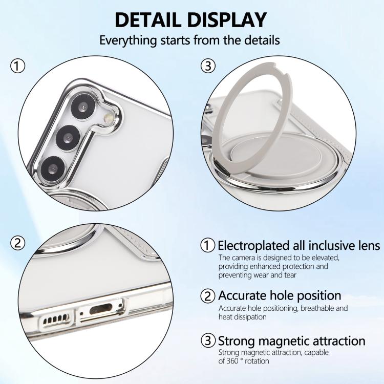 For Samsung Galaxy S23+ 5G Ultra-thin Rotation Holder Magnetic Plating Vegan Leather Phone Case