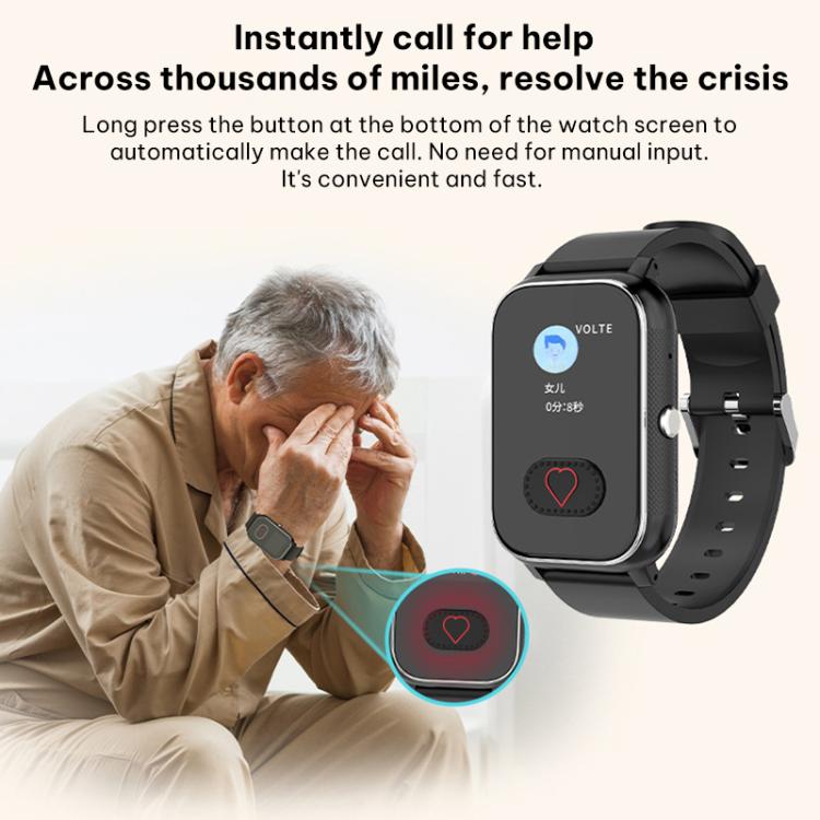 FA96S 1.0-inch Screen 4G Network GPS Tracking Elderly Care Smart Watch, Model:Eurasia-Africa Version - Black