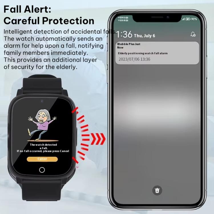 FA83S 1.69-inch 4G Network GPS Tracking Elderly Care Smart Watch Support Heart Rate / Blood Pressure Monitoring, Model:American Version - Black