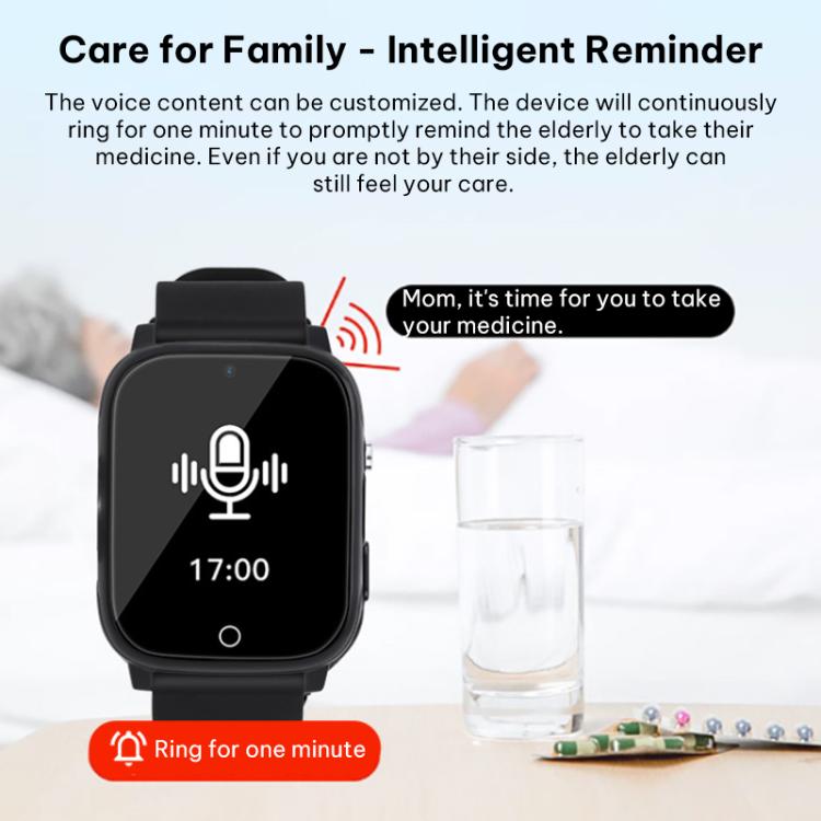 FA83S 1.69-inch 4G Network GPS Tracking Elderly Care Smart Watch Support Heart Rate / Blood Pressure Monitoring, Model:Eurasia-Africa Version - Black