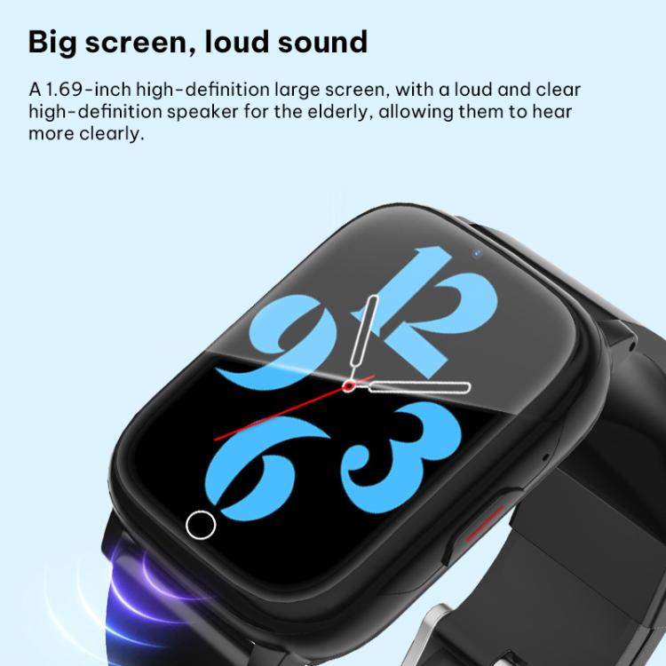FA83S 1.69-inch 4G Network GPS Tracking Elderly Care Smart Watch Support Heart Rate / Blood Pressure Monitoring, Model:Eurasia-Africa Version - Black