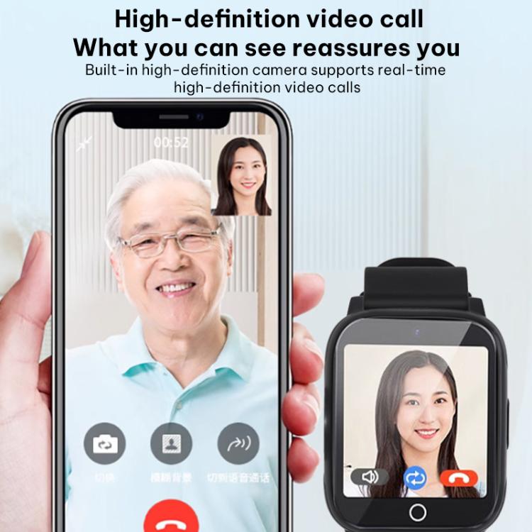 FA83S 1.69-inch 4G Network GPS Tracking Elderly Care Smart Watch Support Heart Rate / Blood Pressure Monitoring, Model:Eurasia-Africa Version - Black