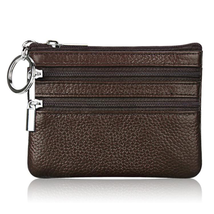 Genuine Leather Double Zipper Key Coin Purse