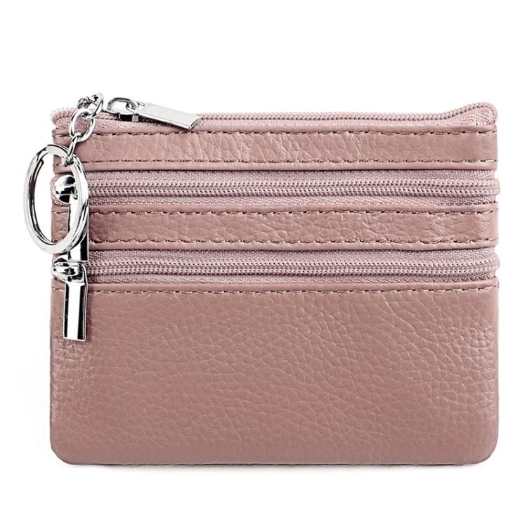 Genuine Leather Double Zipper Key Coin Purse