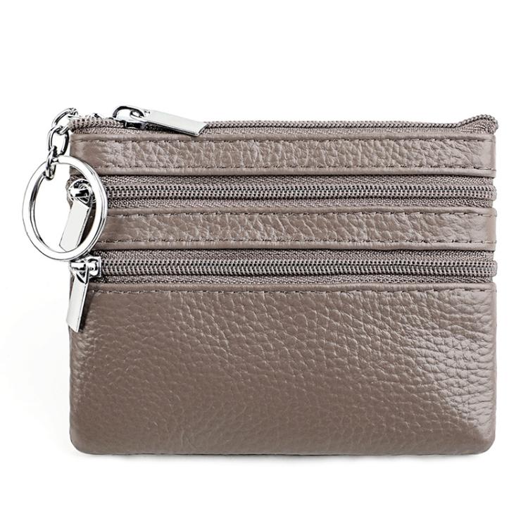 Genuine Leather Double Zipper Key Coin Purse