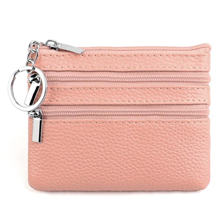 Genuine Leather Double Zipper Key Coin Purse