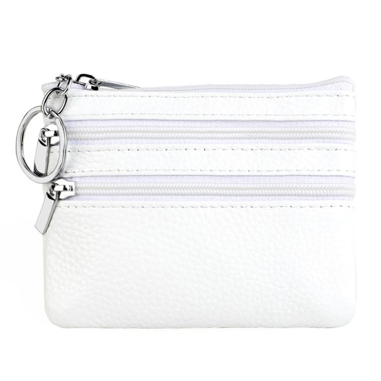 Genuine Leather Double Zipper Key Coin Purse