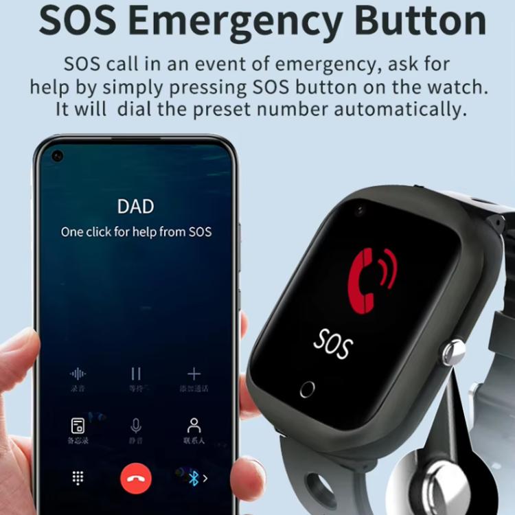FA66S 1.3-inch Screen 4G Network GPS Tracking Elderly Smart Watch Support Heart Rate / Blood Pressure Monitoring, Model:Eurasia-Africa Version - Black Grey