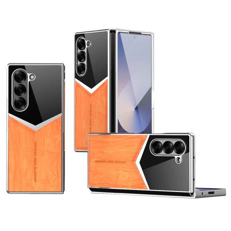 For Samsung Galaxy Z Fold4 5G Wood Grain Vegan Leather Contrast Color Phone Case with Sreen Film