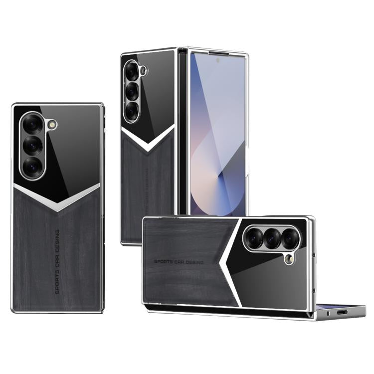 For Samsung Galaxy Z Fold4 5G Wood Grain Vegan Leather Contrast Color Phone Case with Sreen Film