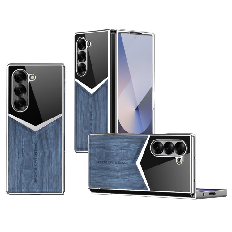 For Samsung Galaxy Z Fold4 5G Wood Grain Vegan Leather Contrast Color Phone Case with Sreen Film