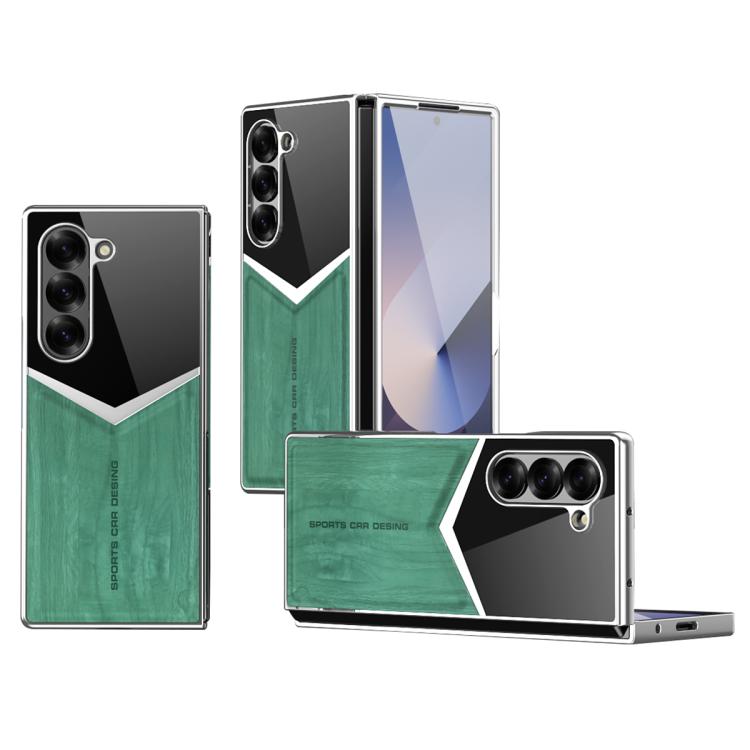 For Samsung Galaxy Z Fold4 5G Wood Grain Vegan Leather Contrast Color Phone Case with Sreen Film