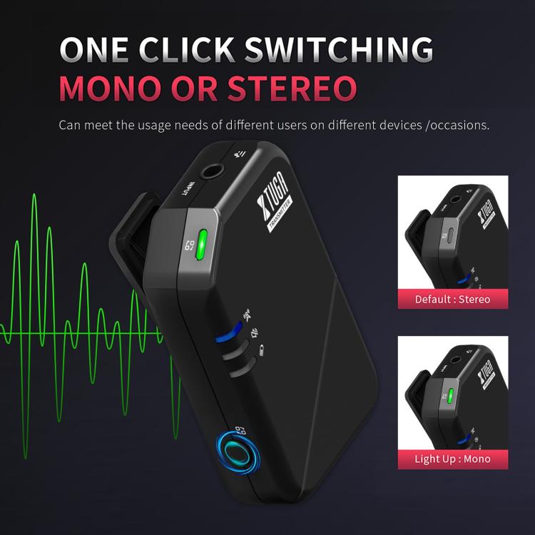 XTUGA J02S 2.4G Mini Wireless In-Ear Stereo Monitor System TX & RX - Black
