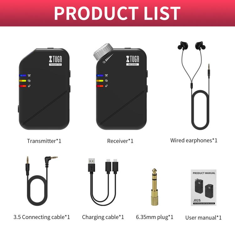 XTUGA J02S 2.4G Mini Wireless In-Ear Stereo Monitor System TX & RX - Black
