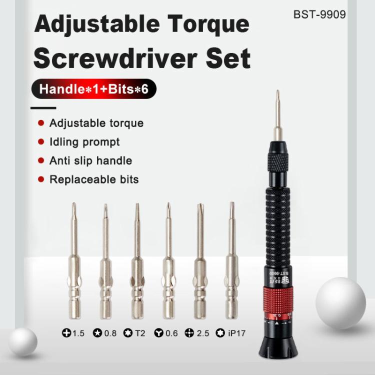 BEST BST-9909 7 in 1 Adjustable Torque Screwdriver Set with S2 Screwdriver Bits