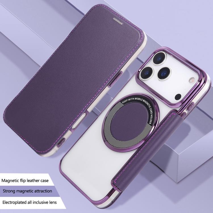 For iPhone 17 Pro Max Ultra-thin Magnetic Plating Vegan Leather Phone Case