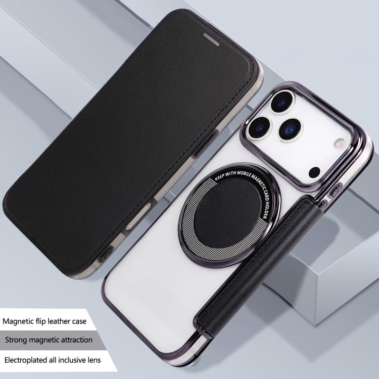 For iPhone 17 Pro Max Ultra-thin Magnetic Plating Vegan Leather Phone Case