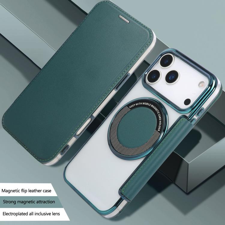 For iPhone 17 Pro Max Ultra-thin Magnetic Plating Vegan Leather Phone Case