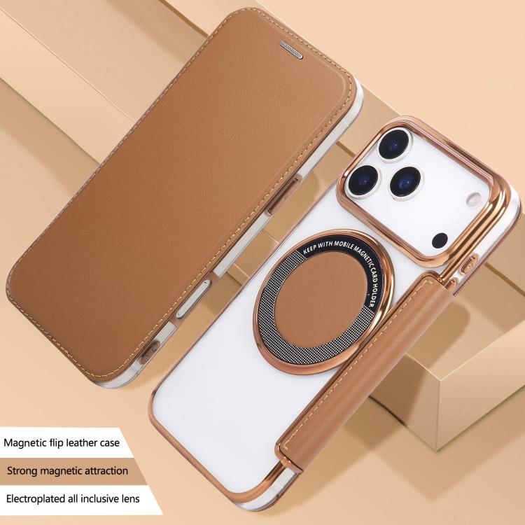 For iPhone 17 Pro Max Ultra-thin Magnetic Plating Vegan Leather Phone Case