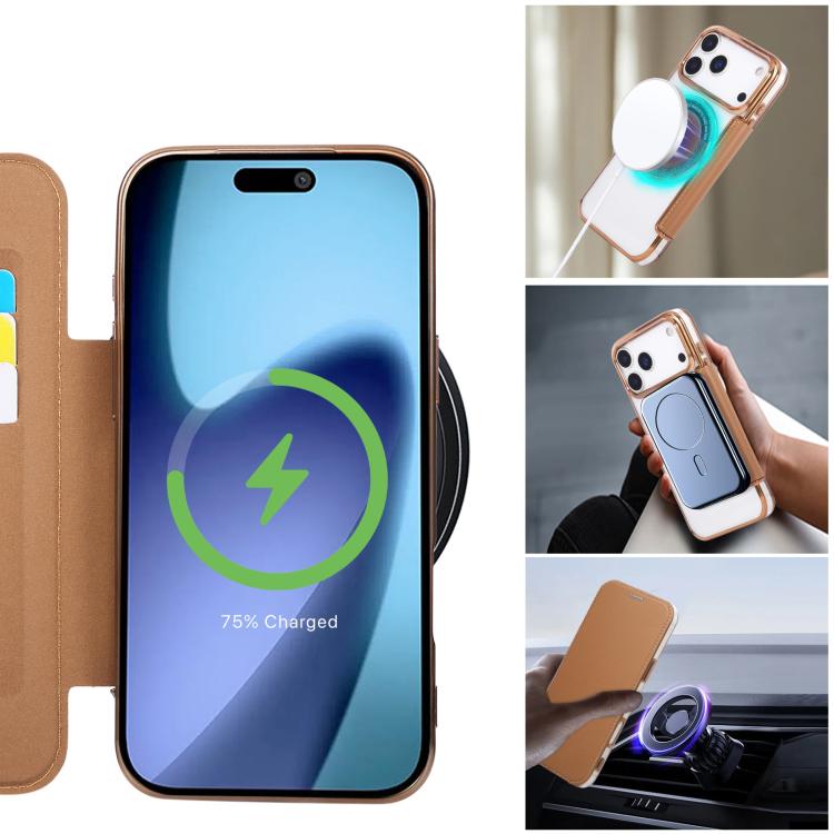 For iPhone 17 Pro Max Ultra-thin Magnetic Plating Vegan Leather Phone Case