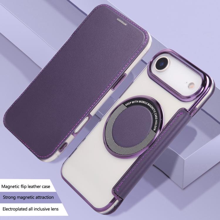 For iPhone Air Ultra-thin Magnetic Plating Vegan Leather Phone Case
