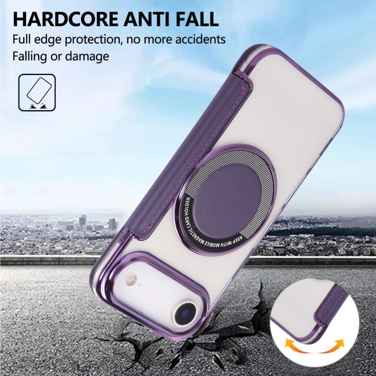For iPhone Air Ultra-thin Magnetic Plating Vegan Leather Phone Case
