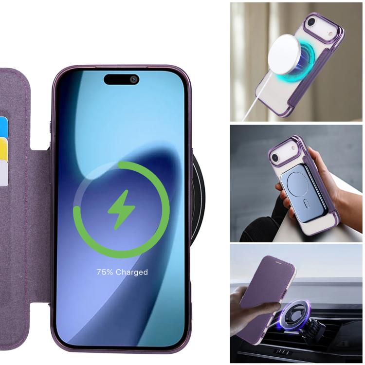 For iPhone Air Ultra-thin Magnetic Plating Vegan Leather Phone Case