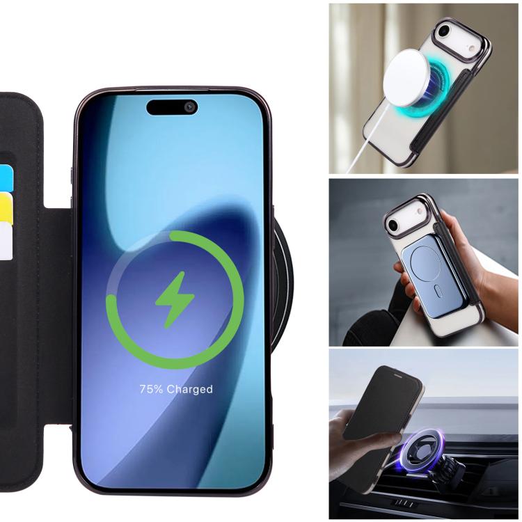 For iPhone Air Ultra-thin Magnetic Plating Vegan Leather Phone Case