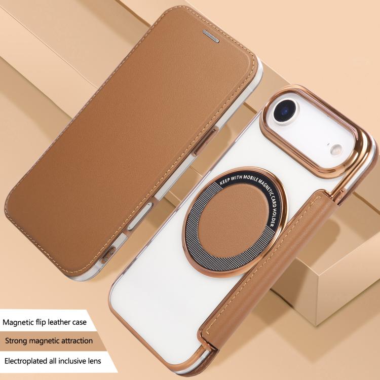 For iPhone Air Ultra-thin Magnetic Plating Vegan Leather Phone Case