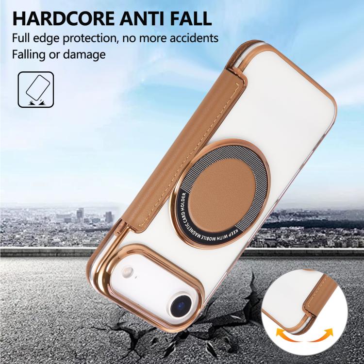 For iPhone Air Ultra-thin Magnetic Plating Vegan Leather Phone Case