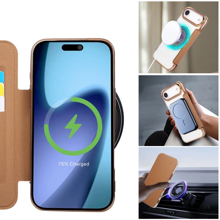 For iPhone Air Ultra-thin Magnetic Plating Vegan Leather Phone Case