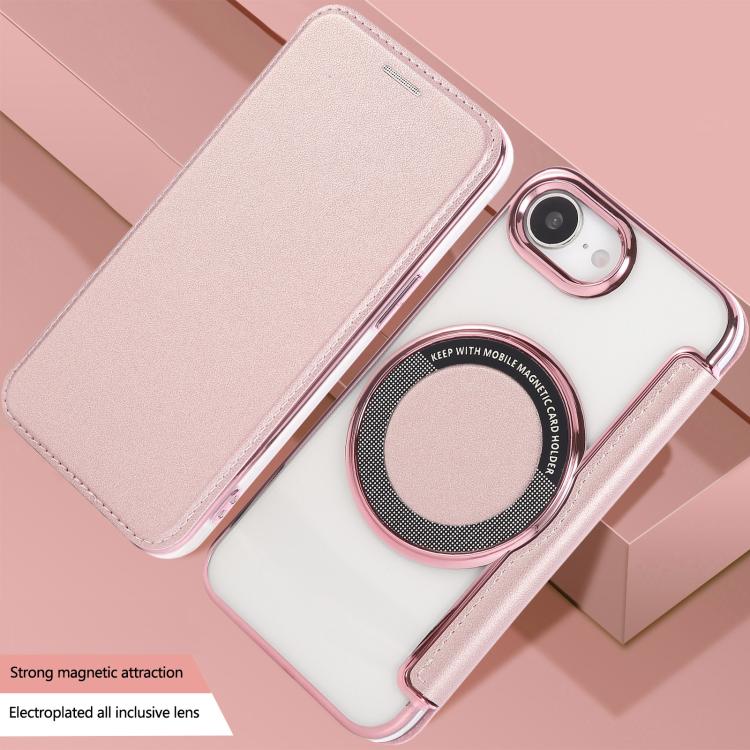 For iPhone 16e Ultra-thin Magnetic Plating Vegan Leather Phone Case