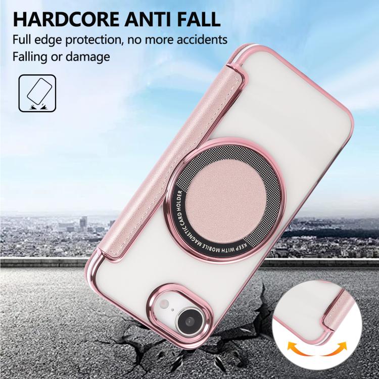 For iPhone 16e Ultra-thin Magnetic Plating Vegan Leather Phone Case