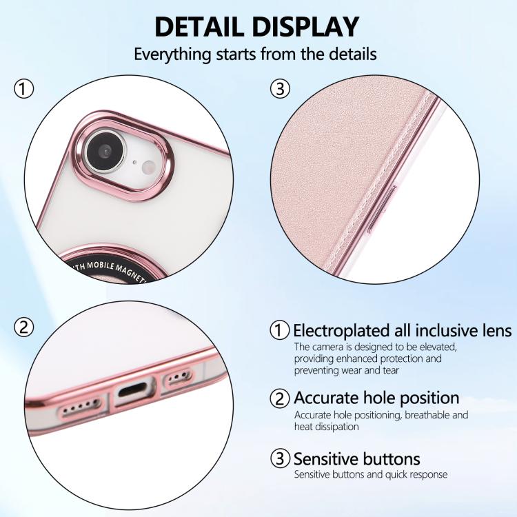 For iPhone 16e Ultra-thin Magnetic Plating Vegan Leather Phone Case