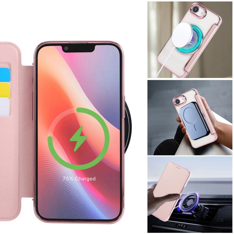 For iPhone 16e Ultra-thin Magnetic Plating Vegan Leather Phone Case