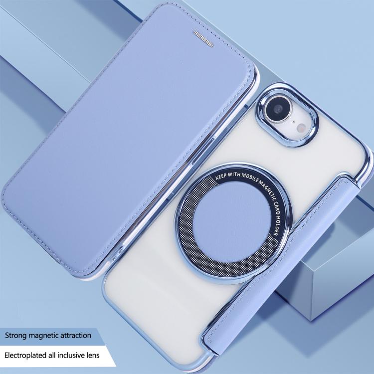 For iPhone 16e Ultra-thin Magnetic Plating Vegan Leather Phone Case