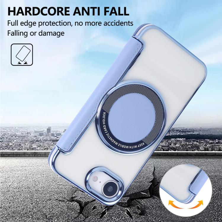 For iPhone 16e Ultra-thin Magnetic Plating Vegan Leather Phone Case