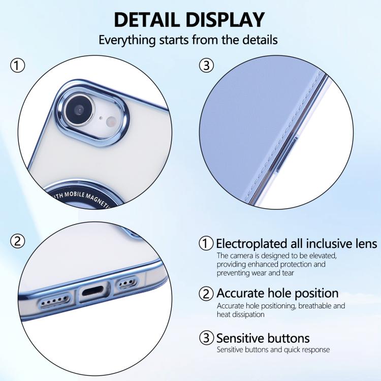 For iPhone 16e Ultra-thin Magnetic Plating Vegan Leather Phone Case