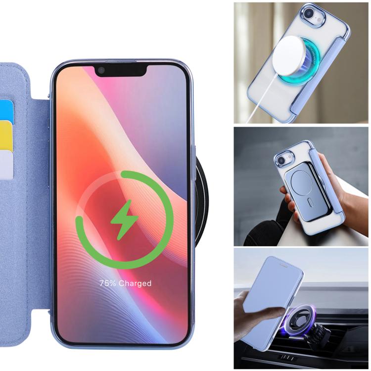For iPhone 16e Ultra-thin Magnetic Plating Vegan Leather Phone Case
