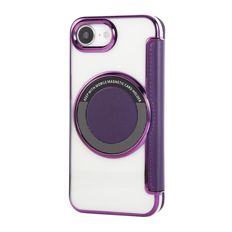 For iPhone 16e Ultra-thin Magnetic Plating Vegan Leather Phone Case