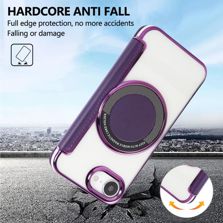 For iPhone 16e Ultra-thin Magnetic Plating Vegan Leather Phone Case