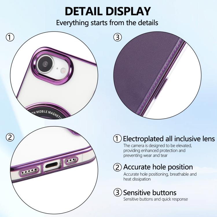 For iPhone 16e Ultra-thin Magnetic Plating Vegan Leather Phone Case