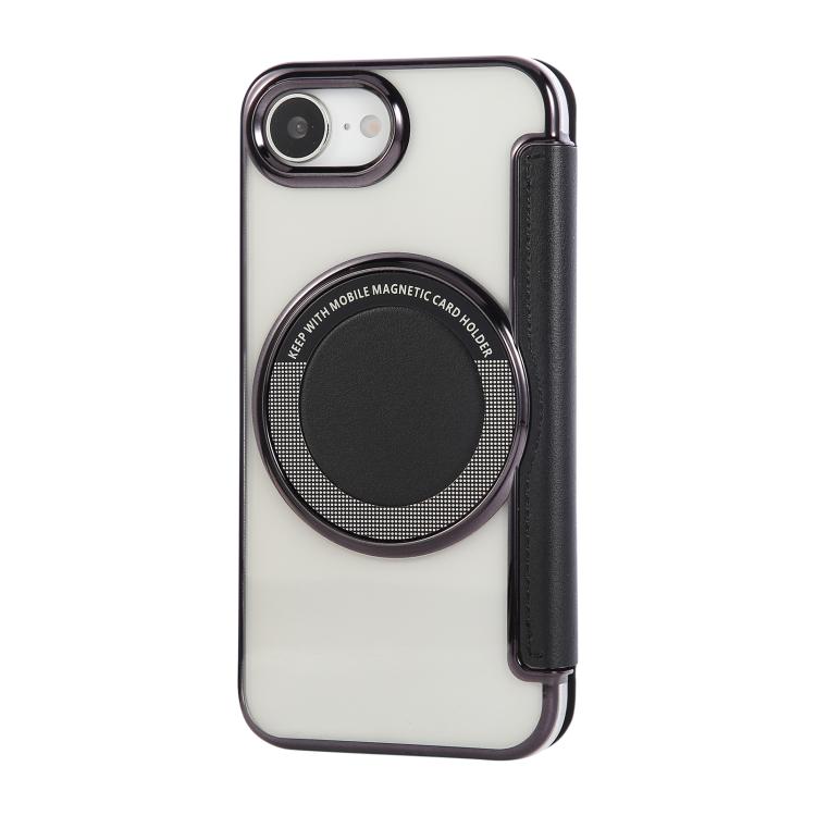 For iPhone 16e Ultra-thin Magnetic Plating Vegan Leather Phone Case