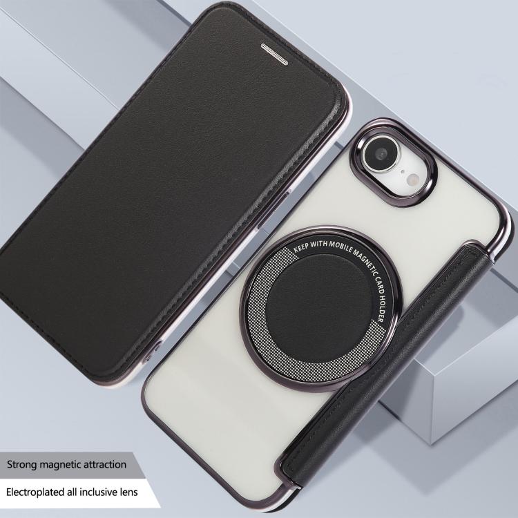 For iPhone 16e Ultra-thin Magnetic Plating Vegan Leather Phone Case