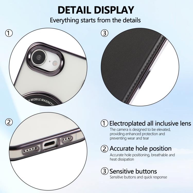 For iPhone 16e Ultra-thin Magnetic Plating Vegan Leather Phone Case