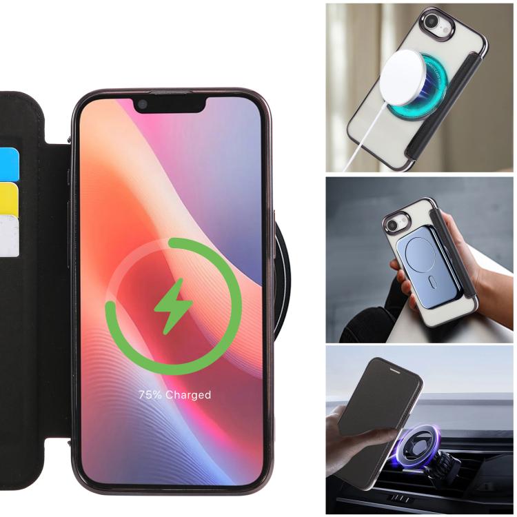 For iPhone 16e Ultra-thin Magnetic Plating Vegan Leather Phone Case