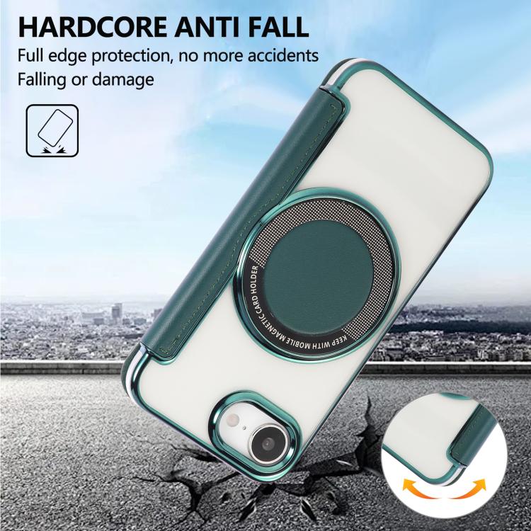 For iPhone 16e Ultra-thin Magnetic Plating Vegan Leather Phone Case